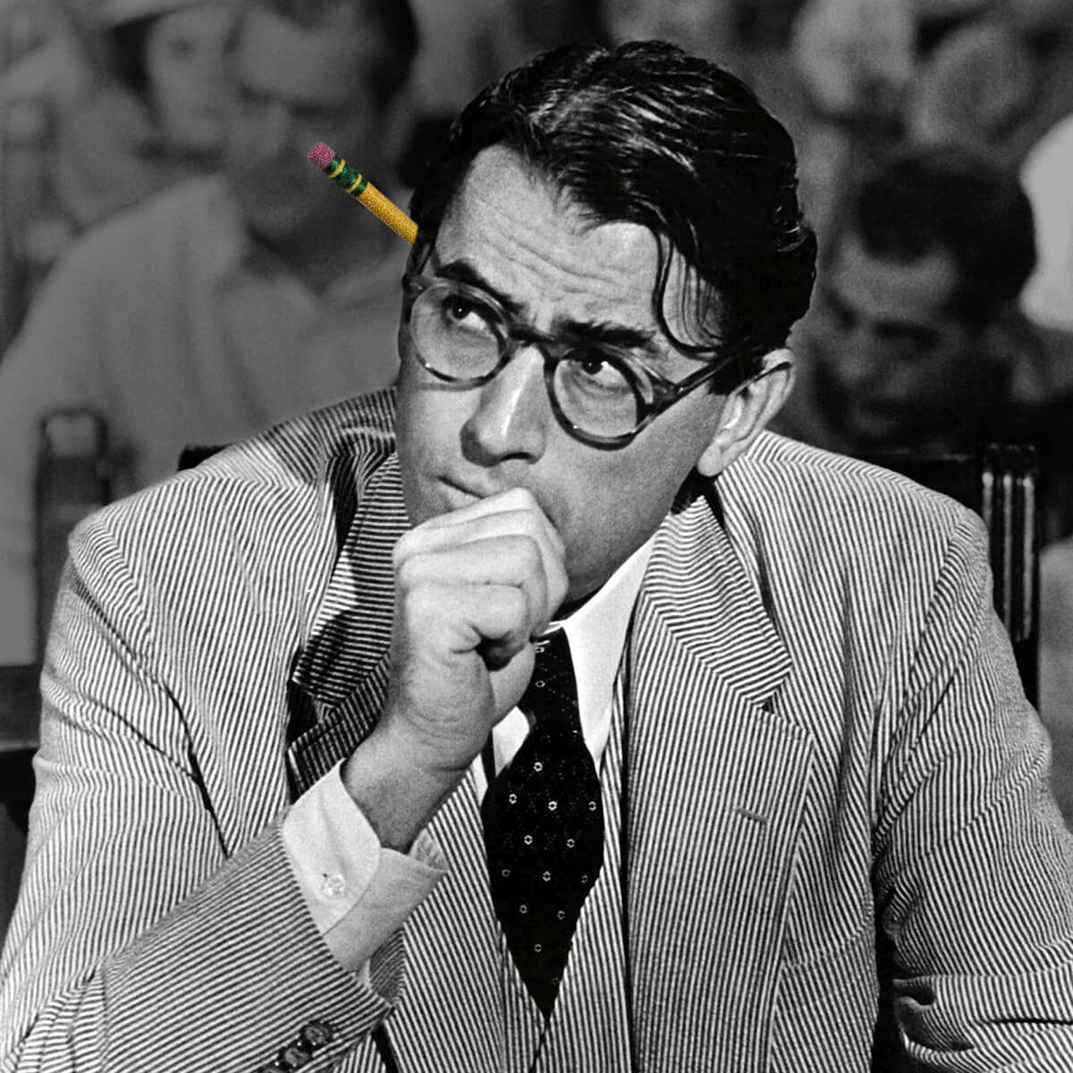 Atticus Finch with Dixon No. 2 Yellow Pencil Behind His Ear